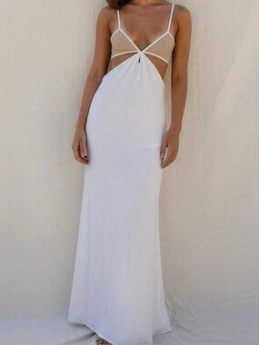 BEC & BRIDGE Demi Cut-Out Linen Maxi Dress, Sand & Ivory, 12 (US)
